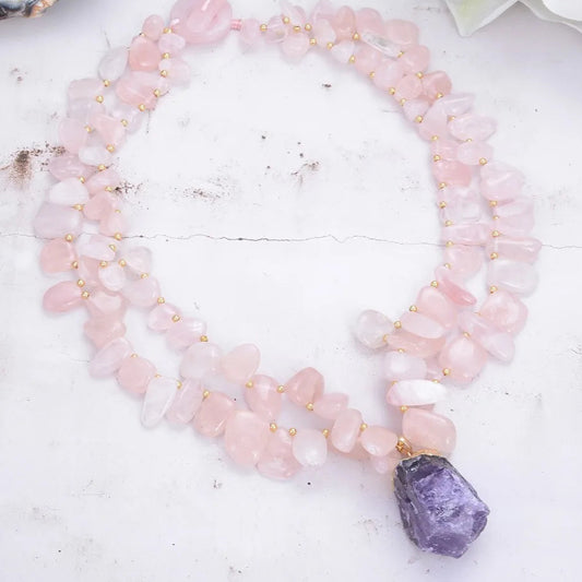 'The Priestess'- Rose Quartz & Amethyst Necklace