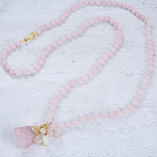 'Garden Princess'- Beaded Rose Quartz Necklace