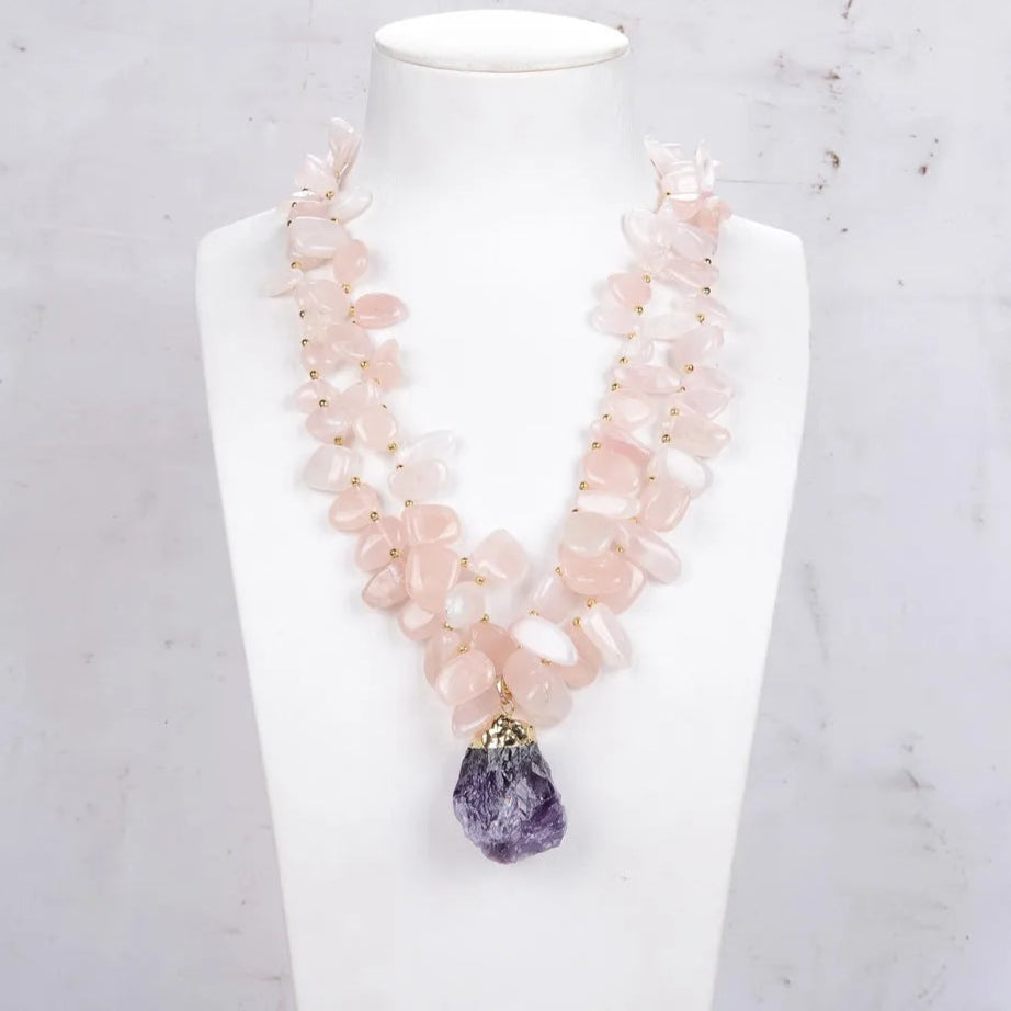 'The Priestess'- Rose Quartz & Amethyst Necklace