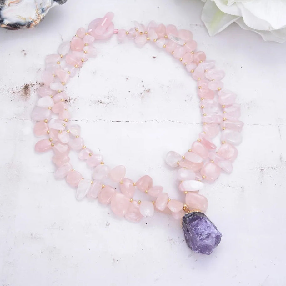 'The Priestess'- Rose Quartz & Amethyst Necklace