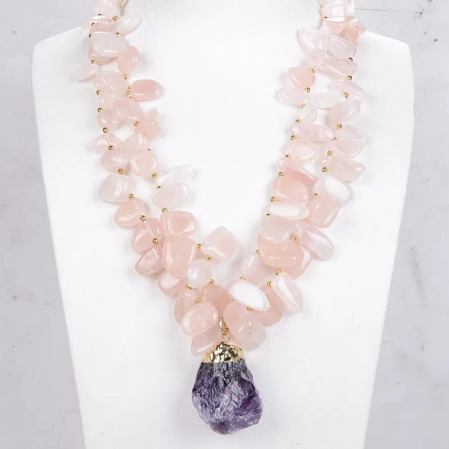 'The Priestess'- Rose Quartz & Amethyst Necklace