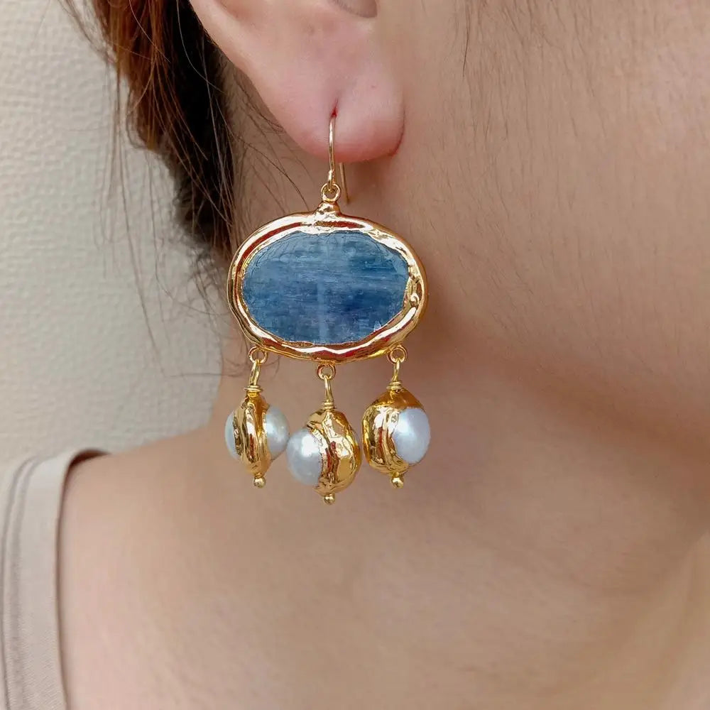 'Tears of Heaven'- Kyanite & Pearl Earrings