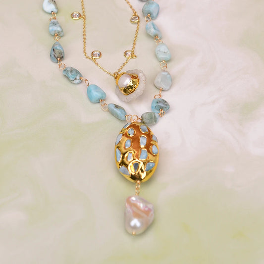 'Water Goddess'- Larimar & Pearl Necklace