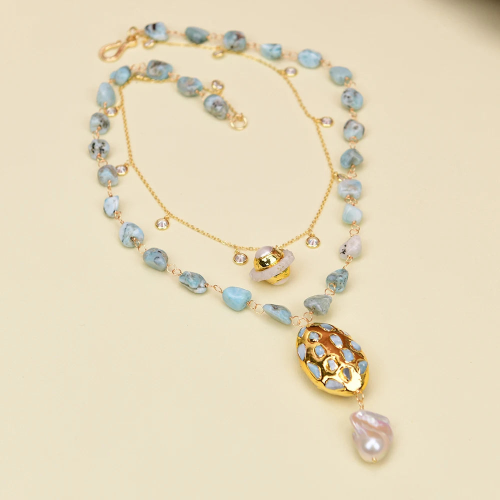 'Water Goddess'- Larimar & Pearl Necklace