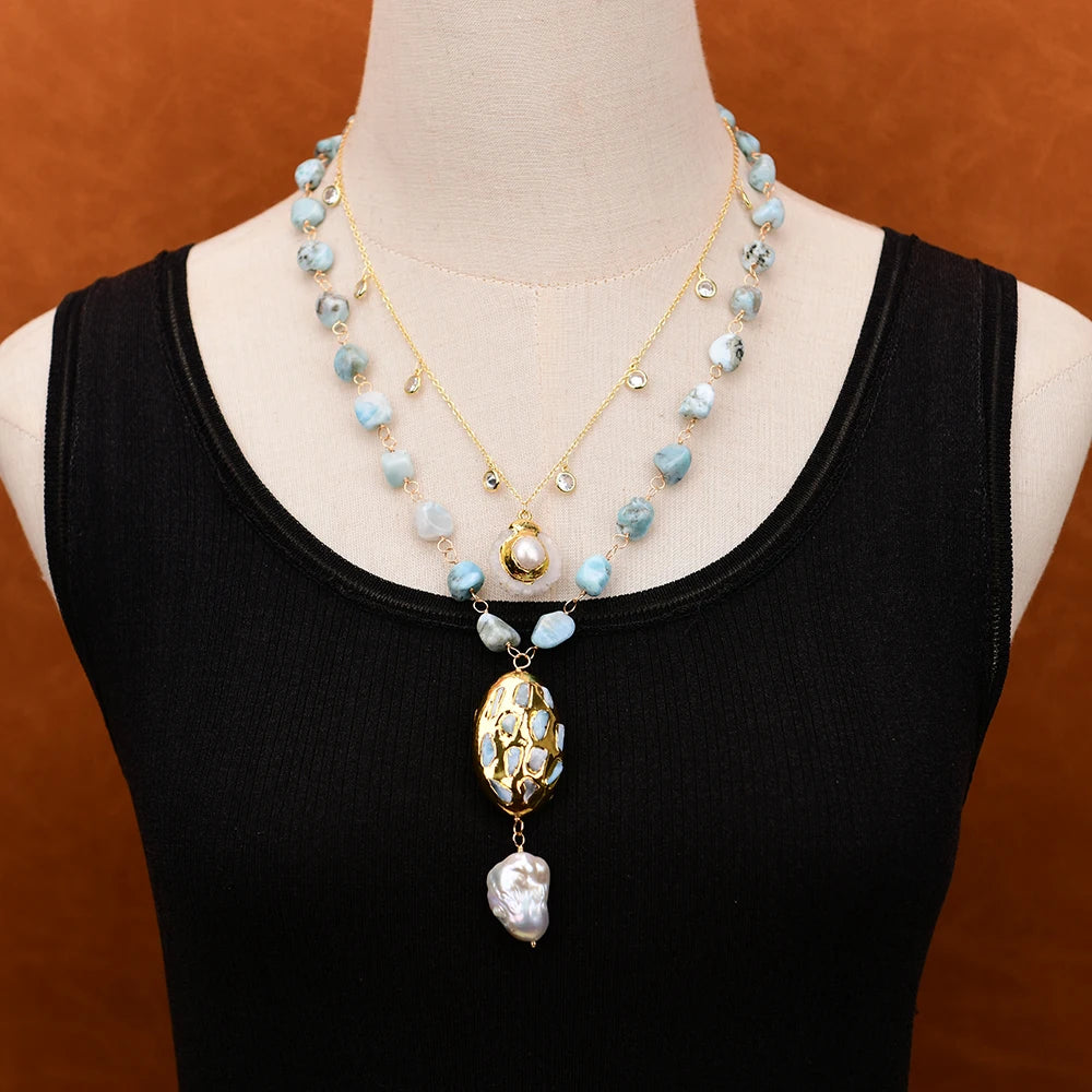 'Water Goddess'- Larimar & Pearl Necklace