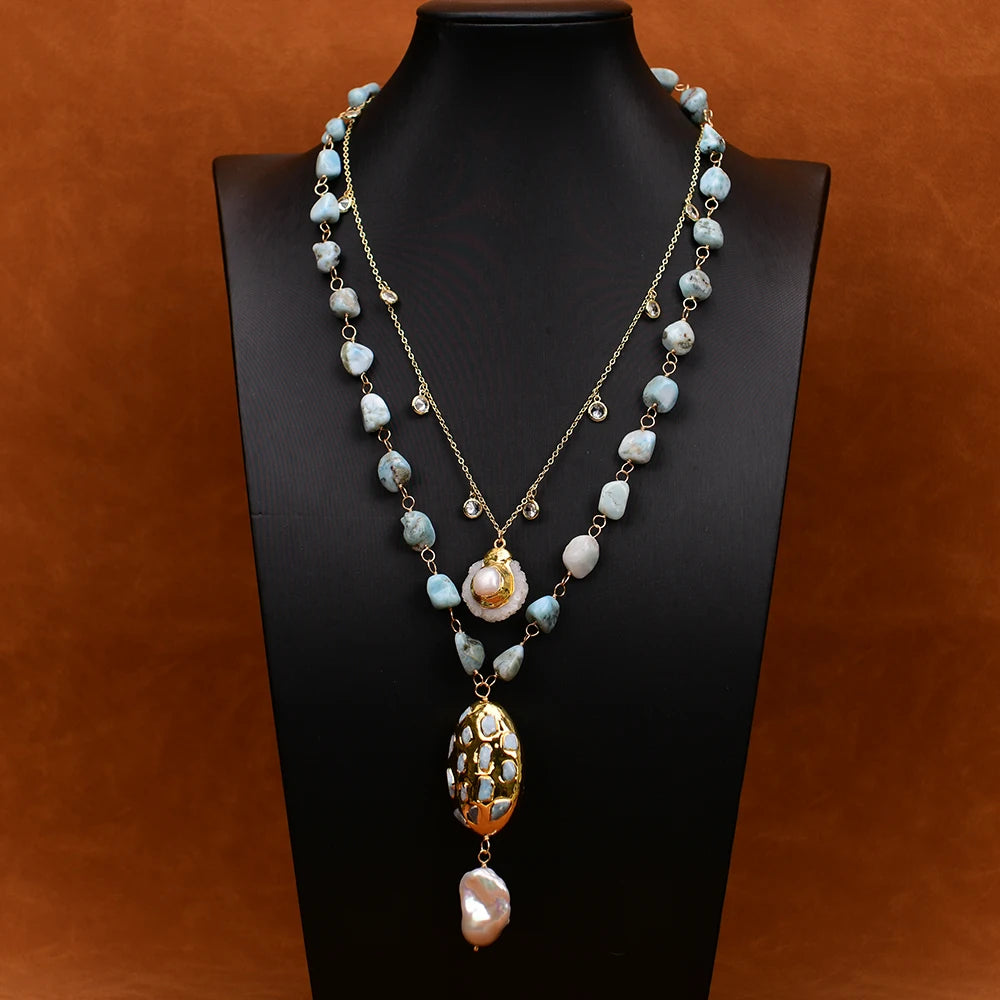 'Water Goddess'- Larimar & Pearl Necklace