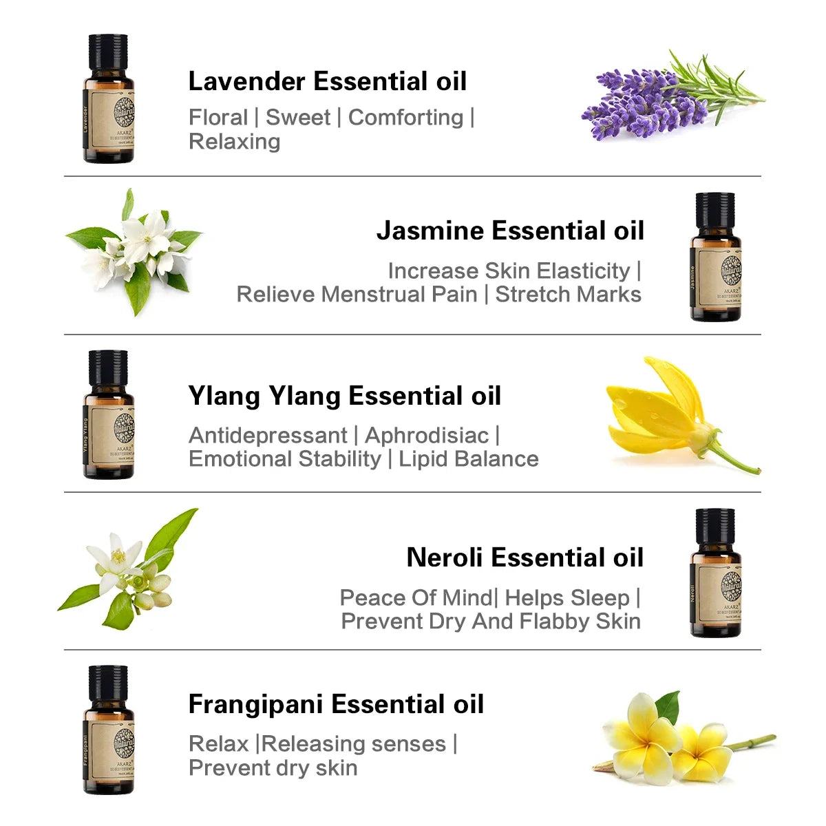 AKARZ Natural Florals Essential Oil Set- 10 Pack